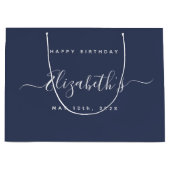 Custom Birthday Blue und White Große Geschenktüte (Vorderseite)