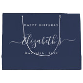 Custom Birthday Blue und White Große Geschenktüte (Rückseite)