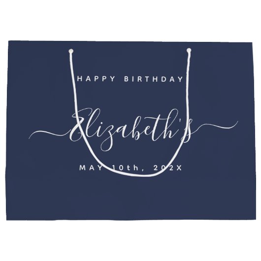 Custom Birthday Blue und White Große Geschenktüte (Rückseite)