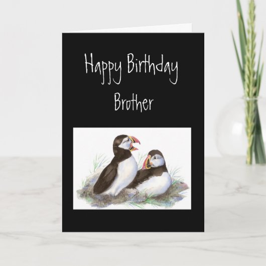 Custom Birthday Brother Puffin Bird Nature Card Karte (Vorderseite)