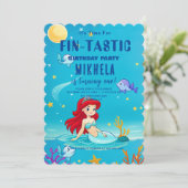 Custom Birthday Card, Fin-tastic Mermaid Theme Einladung (Stehend Vorderseite)