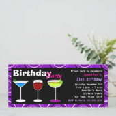 Custom Birthday Cocktail Party Einladen Lila Swirl Einladung (Stehend Vorderseite)