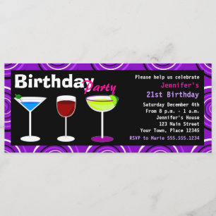 Custom Birthday Cocktail Party Einladen Lila Swirl Einladung