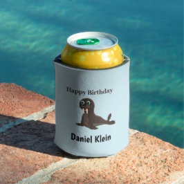 Custom birthday cute gray seal blue dosenkühler