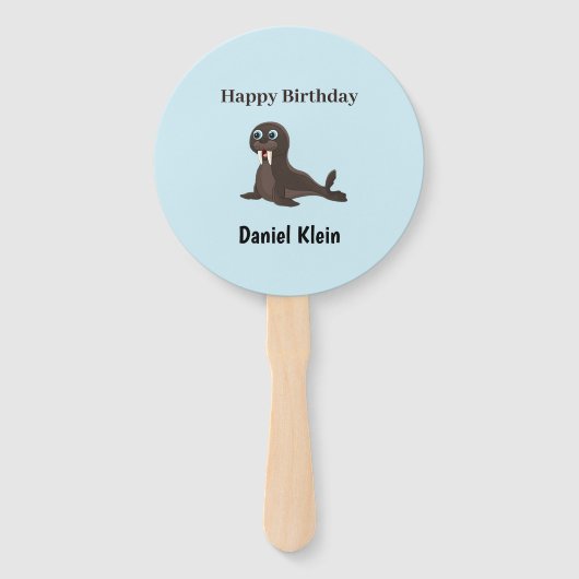 Custom birthday cute gray seal blue fächer (Vorderseite)