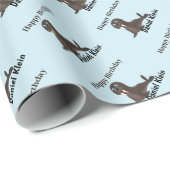Custom birthday cute gray seal blue geschenkpapier (Rolleneckpunkt)
