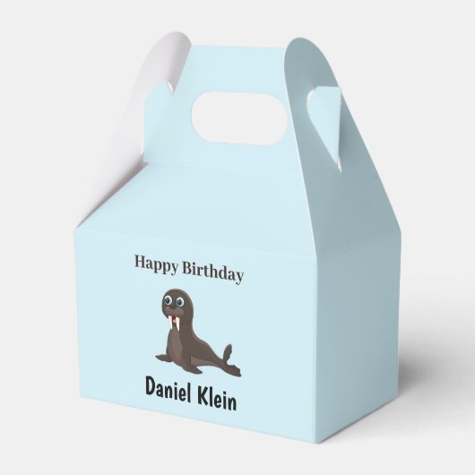 Custom birthday cute gray seal blue geschenkschachtel (Vorderseite)