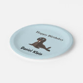 Custom birthday cute gray seal blue pappteller (Schrägansicht)