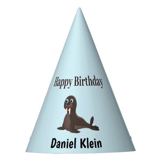 Custom birthday cute gray seal blue partyhütchen (Vorderseite)