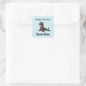 Custom birthday cute gray seal blue quadratischer aufkleber (Tasche)
