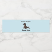 Custom birthday cute gray seal blue wasserflaschenetikett (Einzelnes Label)