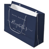Custom Birthday Dark Blue Große Geschenktüte (Vorderseite Schrägansicht)
