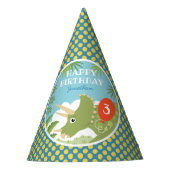 Custom Birthday Dinosaur Triceratops jedes Alter B Partyhütchen (Vorderseite)
