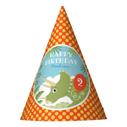 Custom Birthday Dinosaur Triceratops jedes Alter r Partyhütchen (Vorderseite)