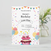 Custom Birthday Einladung - Balloon & Cake Design (Stehend Vorderseite)