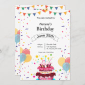 Custom Birthday Einladung - Balloon & Cake Design (Vorne/Hinten)