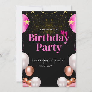 Custom Birthday Einladung Black Digital Card