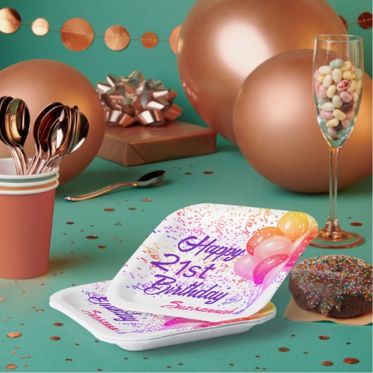 Custom Birthday farbenfrohe Confetti mit Balloons Pappteller (Multi)