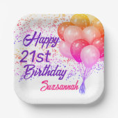 Custom Birthday farbenfrohe Confetti mit Balloons Pappteller (Vorderseite)
