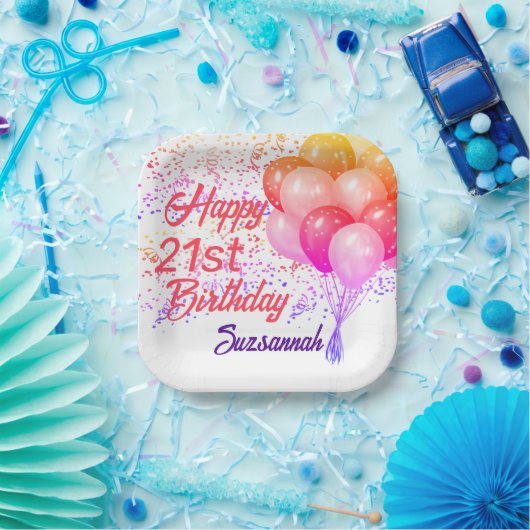 Custom Birthday farbenfrohe Confetti mit Balloons Pappteller (Party)