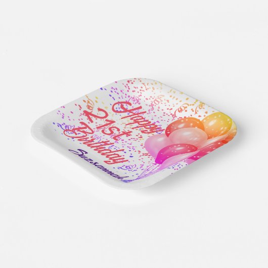 Custom Birthday farbenfrohe Confetti mit Balloons Pappteller (Gewinkelt)