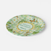 Custom Birthday Green Gingham Sunflower Butterfly Pappteller (Schrägansicht)