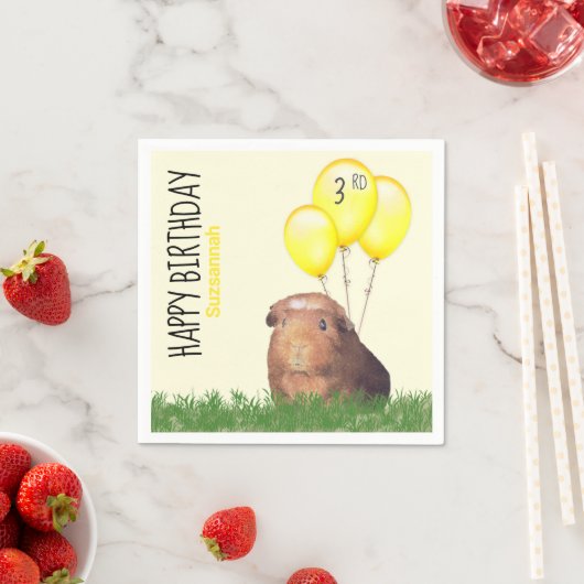 Custom Birthday Guinea Pig Gelbe Balloons Serviette (Beispiel)