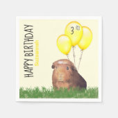 Custom Birthday Guinea Pig Gelbe Balloons Serviette (Vorderseite)