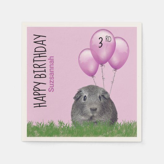 Custom Birthday Guinea Pig Lila Balloons Serviette (Vorderseite)