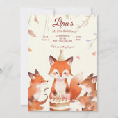 Custom Birthday Invitation with Cute Foxes Einladung (Vorderseite)