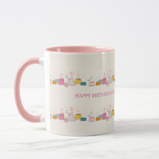Custom Birthday Mug – Cream Confetti & Cake Doodle Tasse (Links)