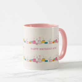 Custom Birthday Mug – Cream Confetti & Cake Doodle Tasse