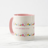 Custom Birthday Mug – Cream Confetti & Cake Doodle Tasse (Vorderseite Links)