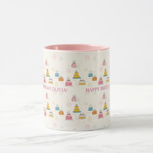 Custom Birthday Mug – Floating Cakes & Confetti Tasse (Zentrum)