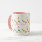 Custom Birthday Mug – Floating Cakes & Confetti Tasse (Vorderseite Links)