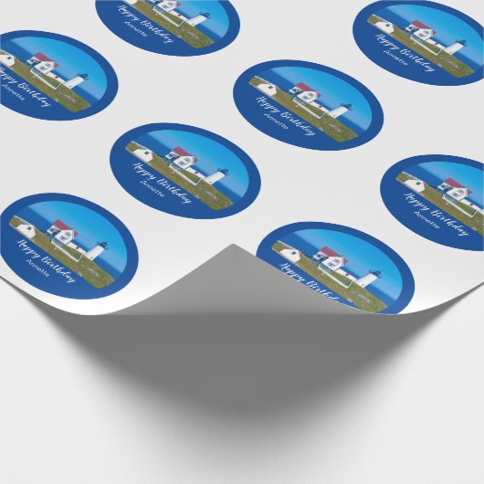 Custom Birthday Nubble Lighthouse Wrapping Paper Geschenkpapier (Ecke)