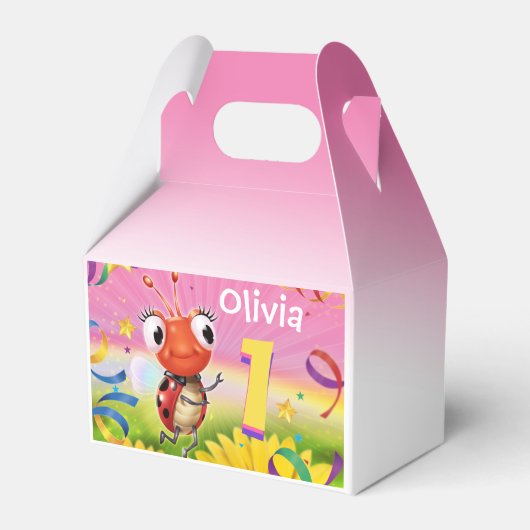 Custom Birthday Party Box Girl 1 yr Lil’ Ladybug Geschenkschachtel (Vorderseite)