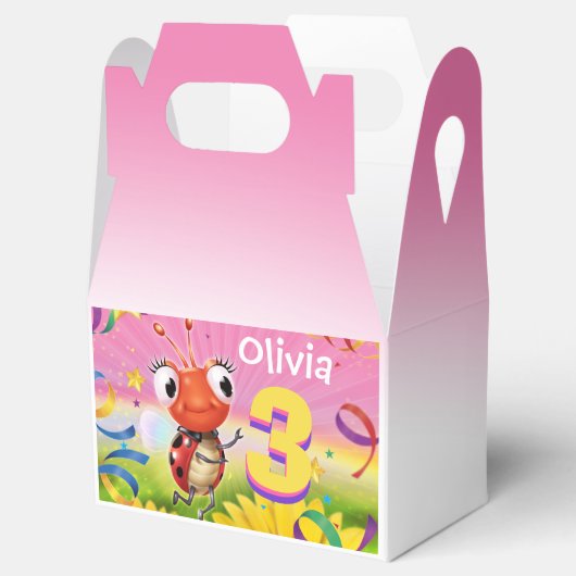 Custom Birthday Party Box Girl 3 yrs Lil’ Ladybug Geschenkschachtel (Geöffnet)