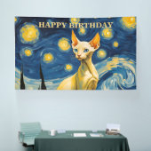 Custom Birthday Party Celebration Elf Sphynx Cat Banner (Messe)
