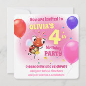 Custom Birthday Party einladen Mädchen 4 Jahre alt Einladung (Rückseite)