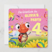 Custom Birthday Party einladen Mädchen 4 Jahre alt Einladung (Vorderseite)