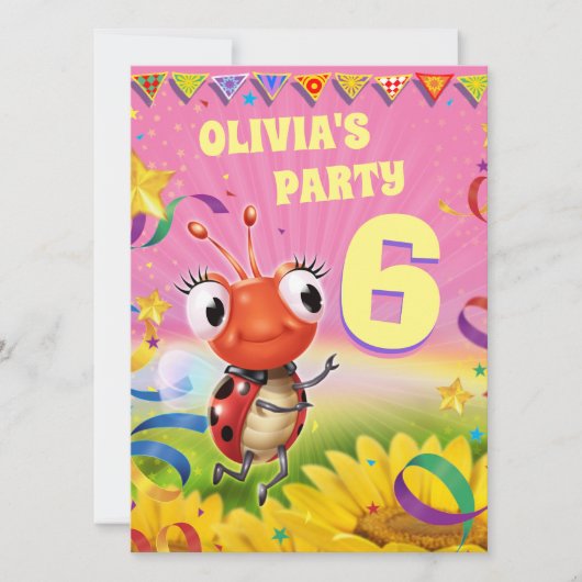 Custom Birthday Party einladen Mädchen 6 Jahre alt Einladung (Vorderseite)