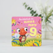 Custom Birthday Party einladen Mädchen 9 Jahre alt Einladung (Stehend Vorderseite)