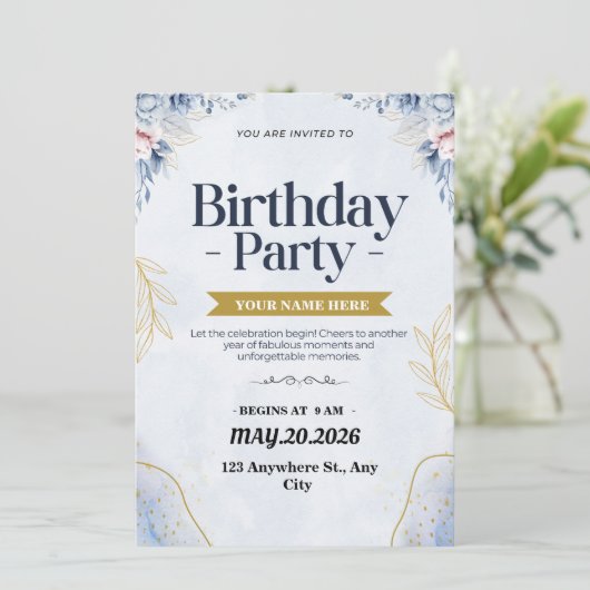 Custom Birthday Party Einladung Geburtstag (Stehend Vorderseite)