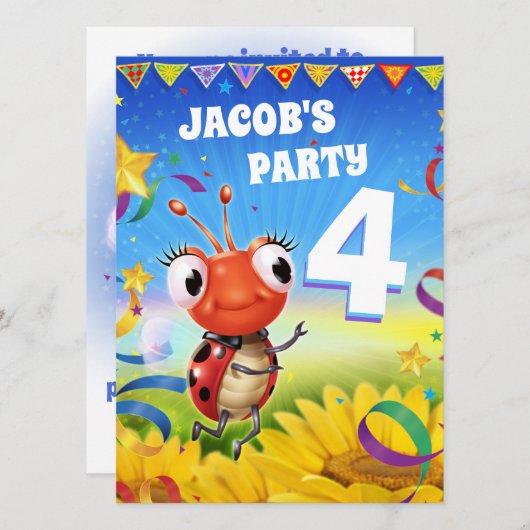 Custom Birthday Party laden Junge 4 Jahre alt Einladung (Vorne/Hinten)