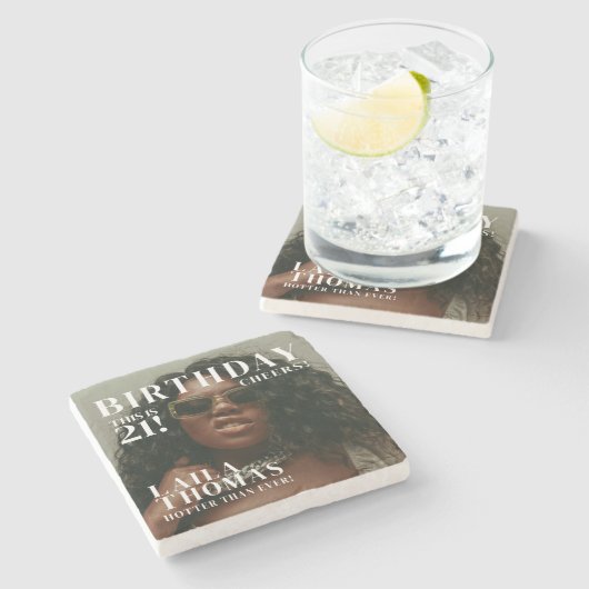 Custom Birthday Party Magazine Cover Cheers Steinuntersetzer (Seitenansicht)