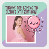 Custom Birthday Party Niedlich Balloon Foto Danke Quadratischer Aufkleber (Vorderseite)