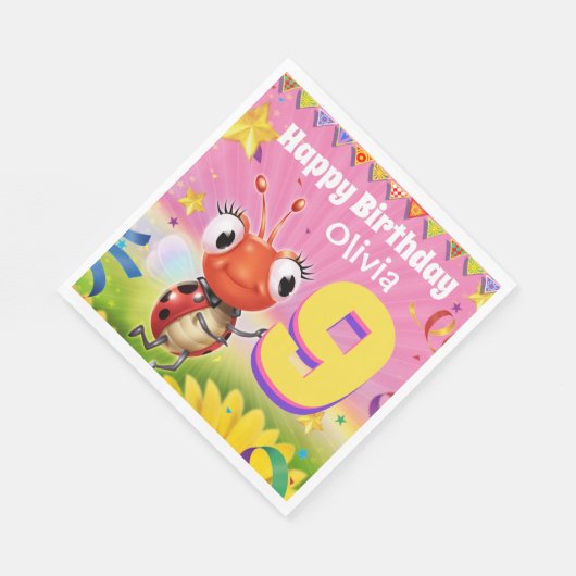 Custom Birthday Party Papier Serviette Girl 9 Jahr (Ecke)