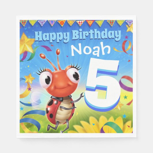 Custom Birthday Party Papier Serviette Junge 5 Jah (Vorderseite)