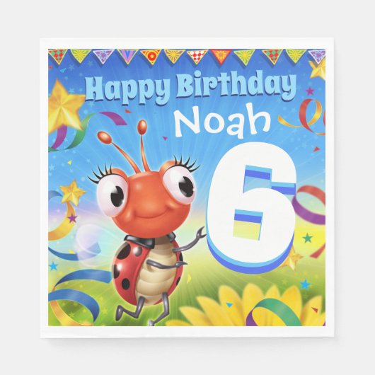 Custom Birthday Party Papier Serviette Junge 6 Jah (Vorderseite)